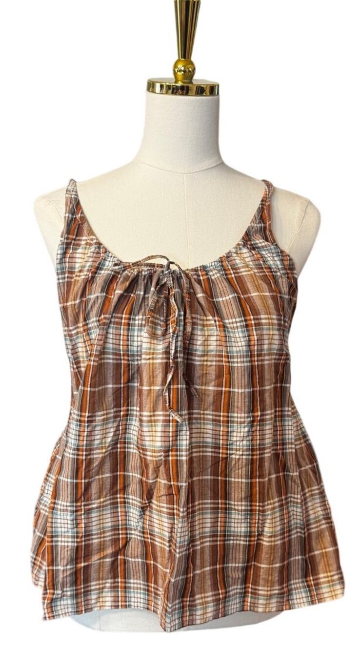 CP Shades "Holly" Plaid Cotton Tie-Neck Camisole Top, Size S — NWT